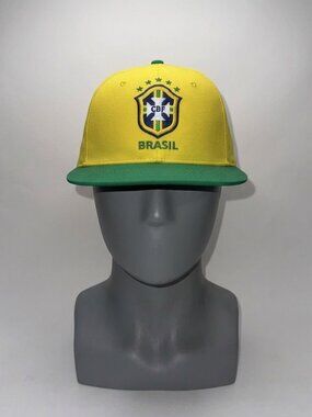Brasil CBF Football Soccer Futbol Yellow Green Snapback Flat Bill Hat Cap